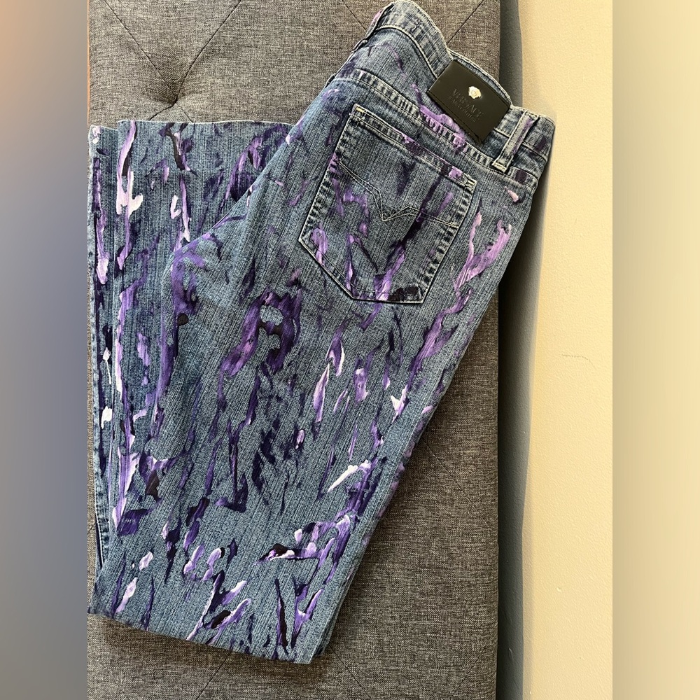 Versace Collection Women's Straight Jeans in Purple and Black
